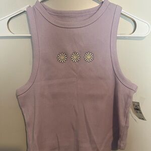 Purple Sleeveless Top with Daisy Embroidery